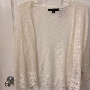 Cream sweater with wide lace trim
